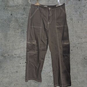 Grey Cargo Pants With Contrast Stitching